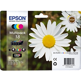 Sparpaket 4 Stück Epson Tintenpatronen C13T18064 schwarz, cyan, magenta, gelb, original