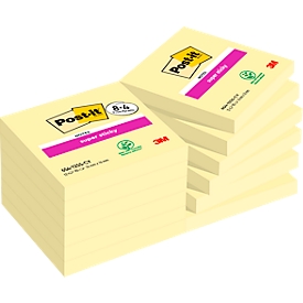 Sparpaket Post-it® Haftnotizen Super Sticky Notes, 76 x 76 mm, gelb, 12 Blöcke á 90 Blatt