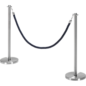 Sparset Absperrpfosten inkl. Robe, Ø 280 x H 850 mm, Edelstahl, 2 Stück + Robe mit L 1,50 m, blau