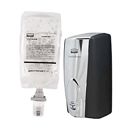 Sparset automatischer Seifen-& Desinfektionsspender Rubbermaid AutoFoam + 1100 ml Nachfüllbeutel, schwarz/chromsilber 
