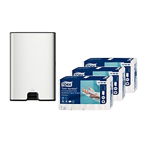 Sparset Falthandtücher Tork® Xpress® Compressed 100888, 2-lagig, 6120 Tücher, weiß + Xpress® Multifold-Handtuchspender ImageLine 460004, Edelstahl