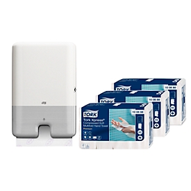 Sparset Falthandtücher Tork® Xpress® Compressed 100888, 2-lagig, 6120 Tücher, weiß + Xpress® Multifold-Handtuchspender ImageLine 552000, weiß