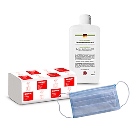 Sparset KATRIN Z-Falthandtücher, 4000 Stück + multiGREEEN® Flächendesinfektion, 500 ml + Mund-Nasen-Schutz, 50 Stück