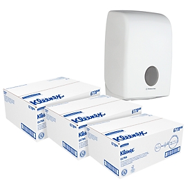 Sparset Kleenex® Ultra™ Papierhandtücher 6778, 45 Packungen á 124 Blatt + gratis Kimberly-Clark® Aquarius™ Papierhandtuchspender 6945, bis 340 Blatt, weiss