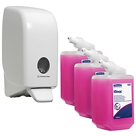 Sparset Kleenex® Waschlotion 6331, 18 Flaschen á 1 l + gratis Kimberly-Clark® Aquarius™ Handseifenspender 6948, Füllmenge 1 l, weiß