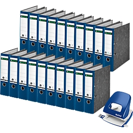 Sparset Leitz® Ordner 1080, 80 mm, 20 Stück + Gratis Leitz® Locher NeXXt Serie 5008, blau
