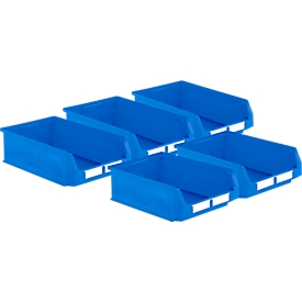 Sparset Sichtlagerkästen SSI Schäfer LF 531, Polypropylen, B500xT312xH145 mm, 16,5 l, blau, 5 St. + 50 Stk. Einwegmasken