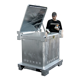 Special waste container BAUER SAS 800, sheet steel, hot-dip galvanised, lockable, W 1200 x D 1000 x H 1235 mm