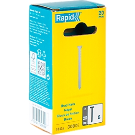 Spijkers Rapid type 8/20, precisiegeslepen, roestvrij staal, verpakking met 3000 stuks.