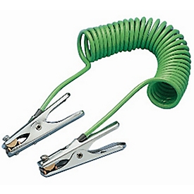 Spiral earthing cable for asecos drum pumps, with 2 earthing clamps, length 3000 mm