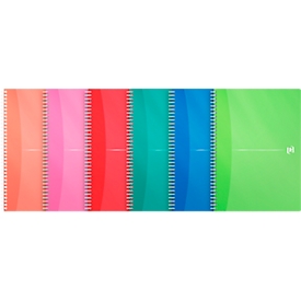 Spiralbuch OXFORD Office MyColours, DIN A4, Doppelbindung, 90 Blatt kariert, weiß, SCRIBZEE®-kompatibel, EU ECO Label, farbsortierte Deckel, 5 Stück