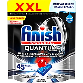 Spülmaschinentabs Finish Quantum XXL Regular, mit Glasschutz, Silberschutz & Klarspül-/Salzfunktion, 45 Stück in Standbodenbeutel