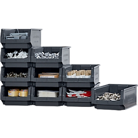 SSI Schäfer FLEXI LF serie 532 caja de almacenaje con frontal abierto, plástico reciclado, L 500 x An 312 x Al 200 mm, 23,5 l, gris hierro, 10 piezas