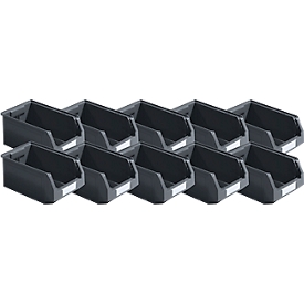 SSI Schäfer Sichtlagerkasten Serie ENTRY 321, recycelter Kunststoff, L 343 x B 209 x H 145 mm, 7,5 L, schwarz, 10 Stück