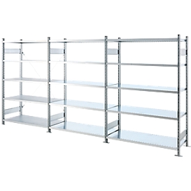 SSI Schäfer Steckboden-Fachregal VSR3000, Grund- und Anbauregalset, 15 Böden, Feldlast 750 kg, B 3970 x T 400 x H 1910 mm, Stahl verzinkt