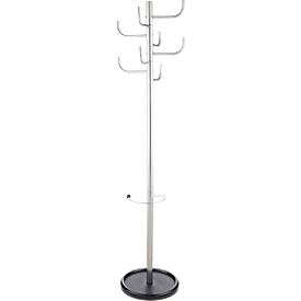 Staande kapstok - stalen -  8 haken - parapluhouder met druipschaal - zilver metallic