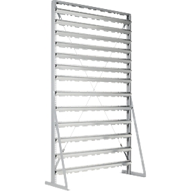 Staande rek, aan 1 zijde te monteren, 13 rijen, zonder open front magazijnbakken, B 1145 x D 400 x H 1950 mm, staal, grijs