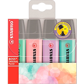 Stabilo® Boss Original Pastel highlighters, ancho de línea 2 mm / 5 mm, colores pastel, caja de 4