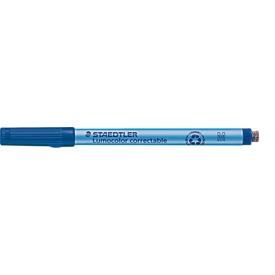 Staedtler Folienstift Lumocolor correctable 305 M, trocken abwischbar, mit Wischer, Strichstärke 1 mm, blau