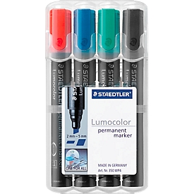 STAEDTLER Lumocolor permanent marker 350, 10 stuks, set van 4, diverse kleuren