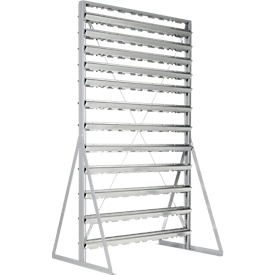 Ständerregal, 2-seitig bestückbar, 13 Reihen, ohne Sichtlagerkästen, B 1145 x T 800 x H 1950 mm, Stahl, grau