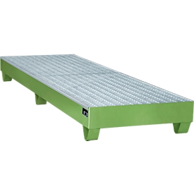 Stahl-Auffangwanne mit Gitterrost, 2400 x 800 mm, grün RAL 6011