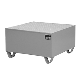 Stahl-Auffangwanne mit Gitterrost, 800 x 800 mm, grau RAL 7005