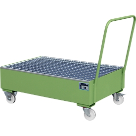 Stahl-Auffangwanne mit Rollen+Griff, 1200 x 800 mm, grün RAL 6011