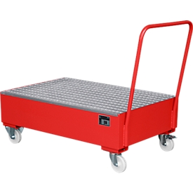 Stahl-Auffangwanne mit Rollen+Griff, 1200 x 800 mm, rot RAL 3000