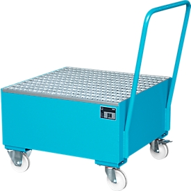 Stahl-Auffangwanne mit Rollen+Griff, 800 x 800 mm, blau RAL 5012