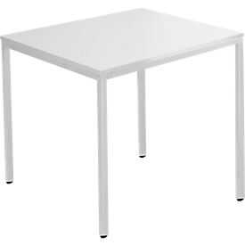 Stahlrohrtisch, quadratisch, Vierkantrohrfuß, B 800 x T 800 x H 720 mm, lichtgrau/lichtgrau