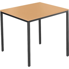 Stahlrohrtisch, Rechteck, Quadratrohrfuß, B 800 x T 700 x H 720 mm, Buche/schwarz