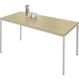 Stahlrohrtisch, rechteckig, Quadratrohrfuß, B 1400 x T 700 x H 720 mm, Ahorn/Weißaluminium