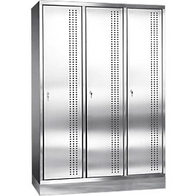 Stainless steel foot locker with feet, 3 compartments, cylinder lock, W 400 mm