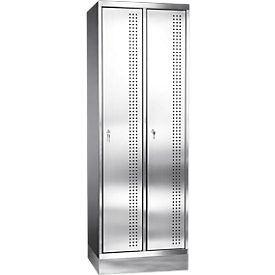 Stainless steel socket with plinth, 2 compartments, W 300 mm