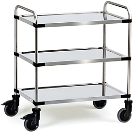 Stainless steel trolley, H 950 x L 870 x W 570 mm, 3 shelves