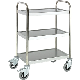 Stainless steel trolley, W 675 x D 445 mm, pneumatic comp., galvanized wheel housing