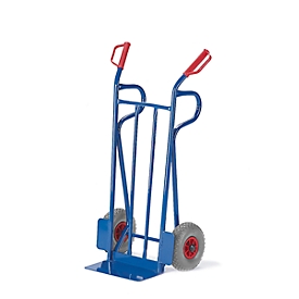 Stalen buiszakkenwagen, tot 250 kg, luchtgevulde wielen, veiligheidshandgrepen, H 1250 x B 600 x D 450 mm, gentiaanblauw RAL 5012