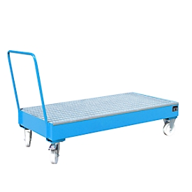 Stalen lekbak met wielen + greep, 1800 x 800 mm, blauw RAL 5012