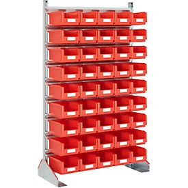 Stand storage shelves single side, W 1130 x D 500 x H 1885 mm, 45 x 7.5 l, red