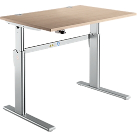 Standaard bureau, elektrisch in hoogte verstelbaar, rechthoekig, C-poot, B 1200 x D 800 x H 725-1185 mm, eiken/blank aluminium RAL 9006