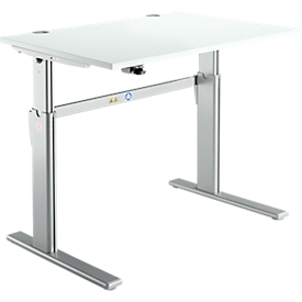 Standaard bureau, elektrisch in hoogte verstelbaar, rechthoekig, C-poot, B 1200 x D 800 x H 725-1185 mm, lichtgrijs/blank aluminium RAL 9006 