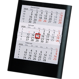 Standard desk calendar 2026/2027, 24 pages, red date slider, W 120 x H 160 mm, plastic, black
