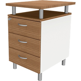 Standcontainer ARLON OFFICE, mit Tischplatte, 3 Schübe, B 450 x T 600 x H 730 mm, abschließbar, Canaletto/weiß