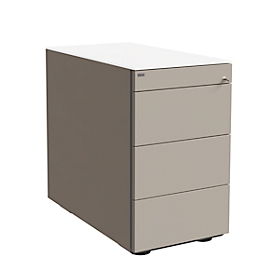 Standcontainer SOLUS PLAY, 1 Utensilienauszug, 3 Schübe, Tiefe 800 mm, grifflos, Stone grey