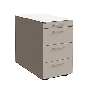 Standcontainer SOLUS PLAY, 1 Utensilienauszug, 3 Schübe, Tiefe 800 mm, mit Griff, Stone grey