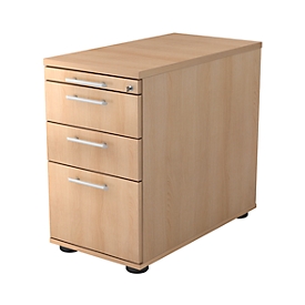 Standcontainer ULM, 1 Utensilienauszug, 2 Schübe, 1 HR-Auszug, B 428 x T 800 x H 720-760 mm, Eiche-Dekor