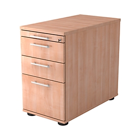 Standcontainer ULM, 1 Utensilienauszug, 2 Schübe, 1 HR-Auszug, B 428 x T 800 x H 720-760 mm, Nussbaum-Dekor