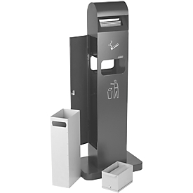 Standing ashtray waste bin combination, 10 l, for outdoor areas, UV-resistant coating,