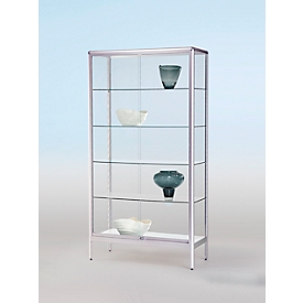 Standvitrine BST, Brandschutzklasse B1, 5 Fächer, abschliessbare Schiebetüren, B 380 x T 500 x H 1950 mm, Aluminium/Glas, silber